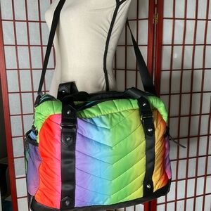 Cynthia Rowley Quilted Puffer Weekend Travel Duffle Bag, Rainbow, Large, EUC
